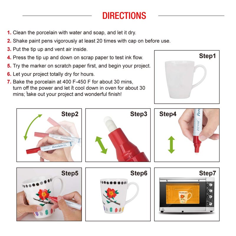 ZEYAR Acrylic Paint Pens for Porcelain, Professional Ceramic Drawing, 12 colors Water-based, Fine Point, Water and Fade Resistant, DIY on Mugs and other Ceramics for Permanent Collection - Image 4